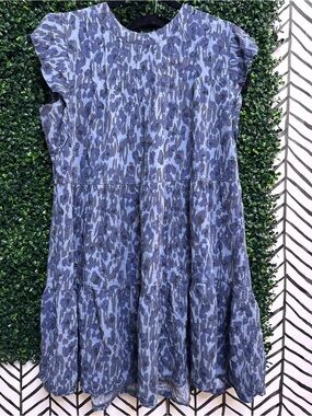 Blue Animal-Print Tiered Dress